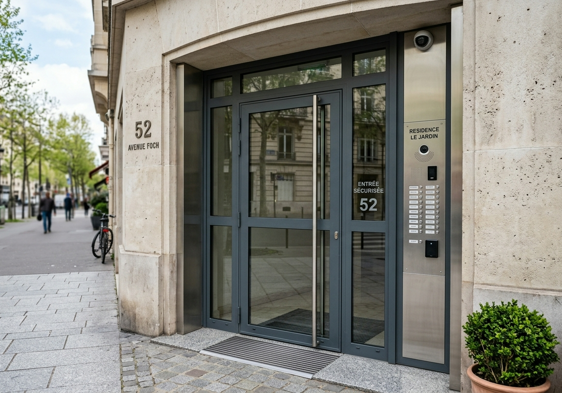 Installation de porte d'entr&eacute;e immeuble s&eacute;curis&eacute;e &agrave; Paris 13